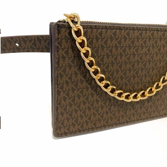 Michael Kors Brown Logo Belt Waist Bag With Gold Chain NWT - Picture 4 of 12
